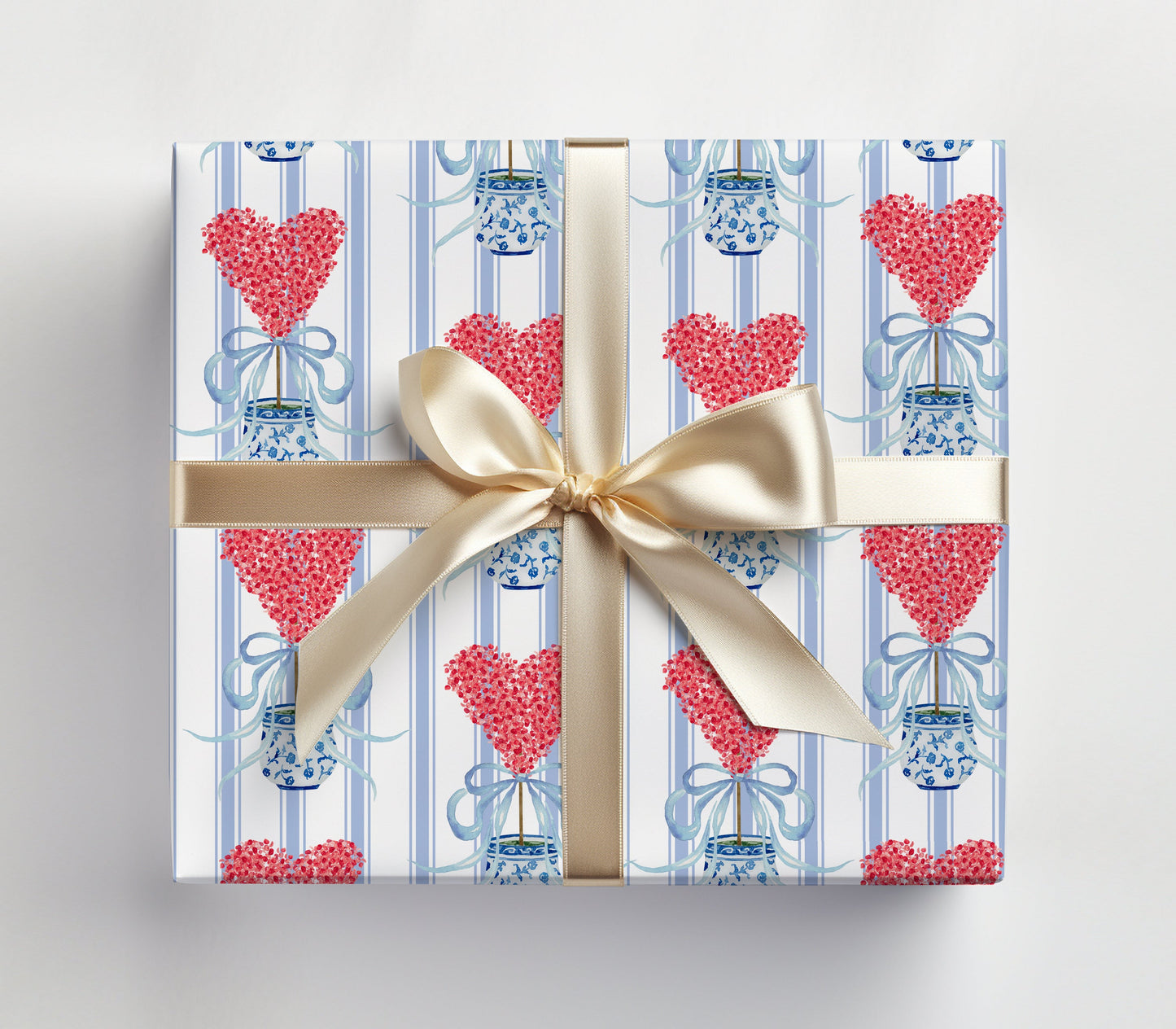 Blue Striped Heart Gift Wrap