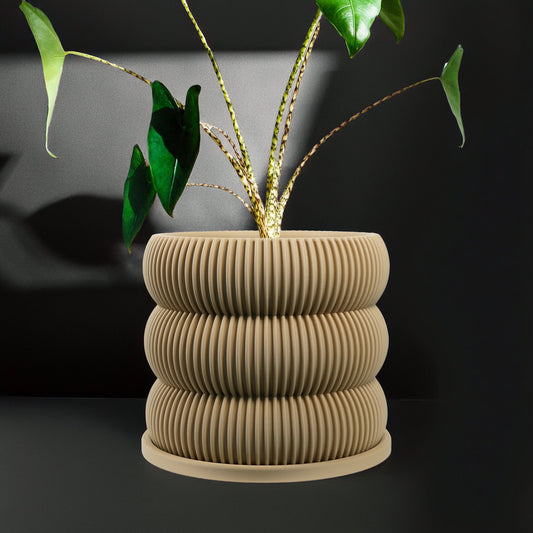 Ribbed Bubble Plant Pot With Drainage and Saucer