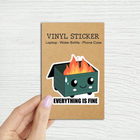 Everything is Fine Dumpster Fire Laptop Water Bottle Sticker: Unpackaged