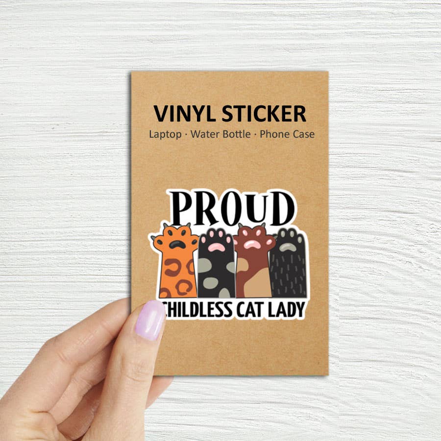 Proud Childless Cat Lady Orange Colorful Laptop Sticker: Unpackaged