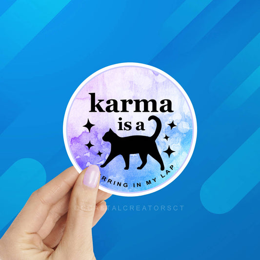 Karma is a Cat Purring on My Lap Laptop Bottle Sticker: Unpackaged