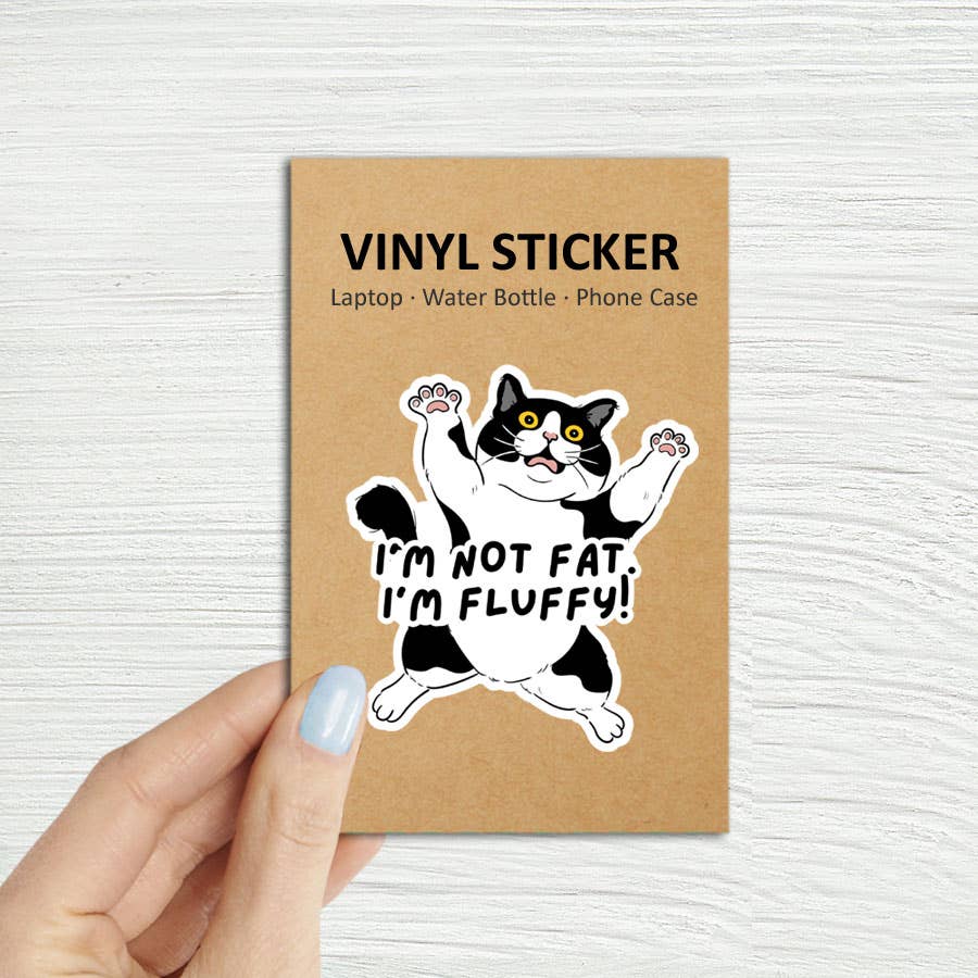 I'm Not Fat. I'm Fluffy Cat Laptop Water Bottle Sticker: Unpackaged - 0