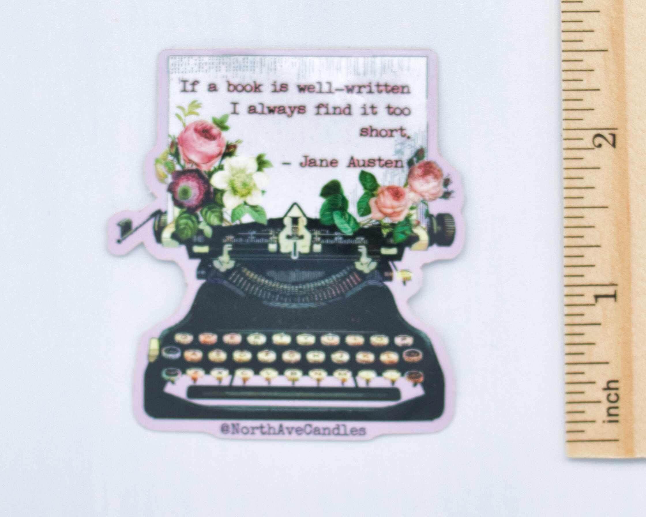 Book Themed Sticker / Floral Typewriter / Jane Austen quote - 0