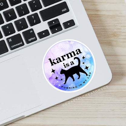 Karma is a Cat Purring on My Lap Laptop Bottle Sticker: Unpackaged