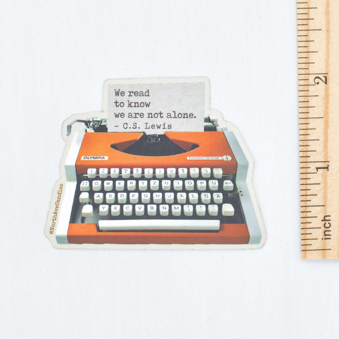Bookish Vinyl Sticker / C.S. Lewis Quote / Orange Typewriter