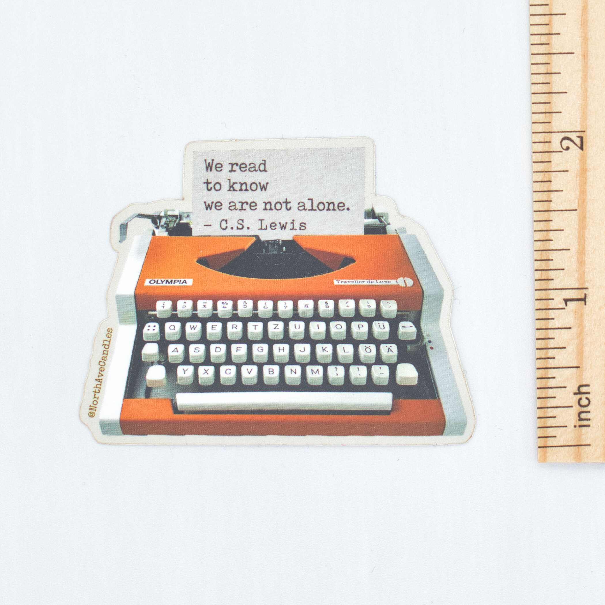 Bookish Vinyl Sticker / C.S. Lewis Quote / Orange Typewriter - 0