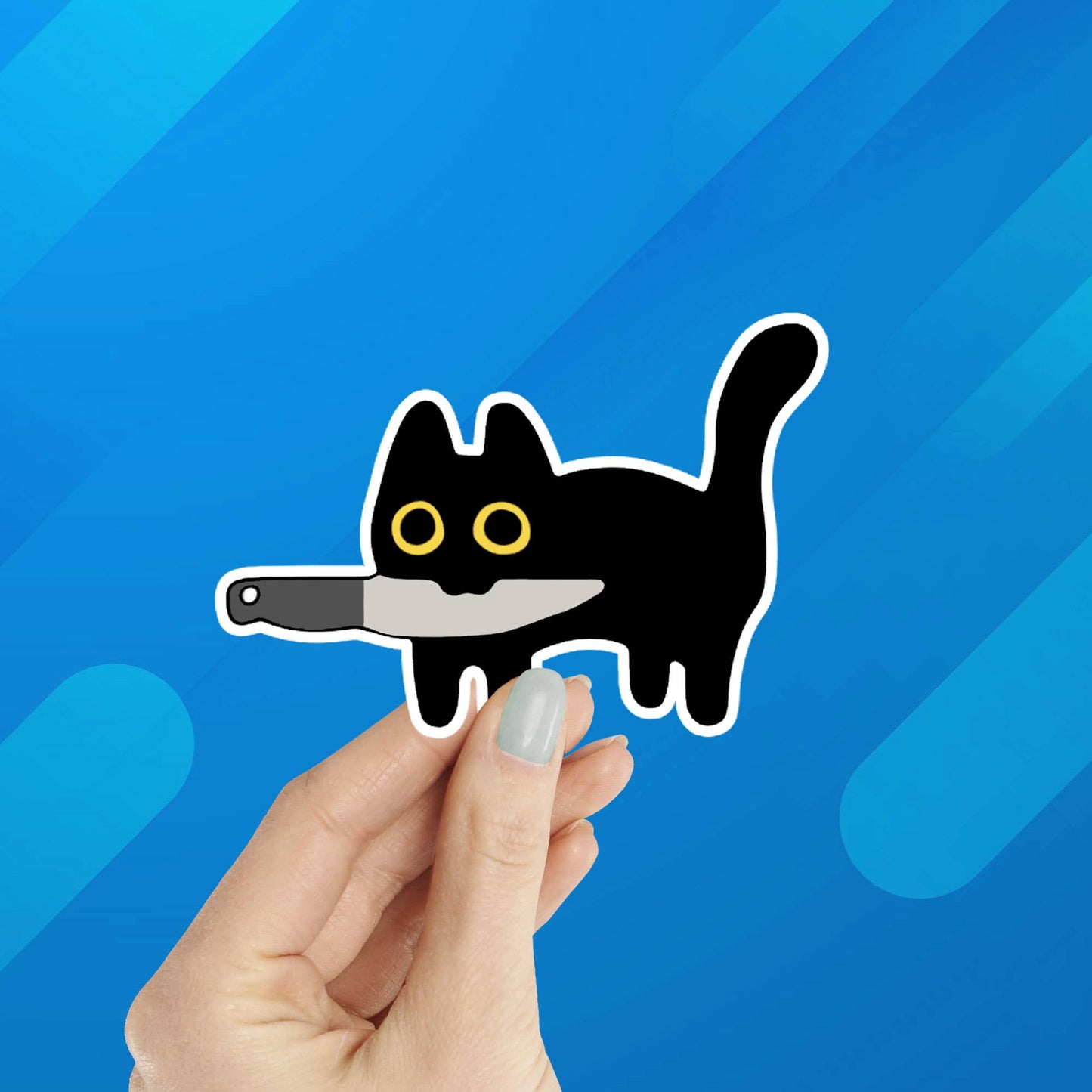 Black Cat with Knife in Mouth Laptop Water Bottle Sticker: Unpackaged