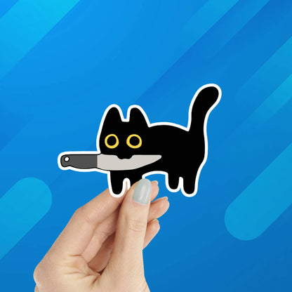 Black Cat with Knife in Mouth Laptop Water Bottle Sticker: Unpackaged