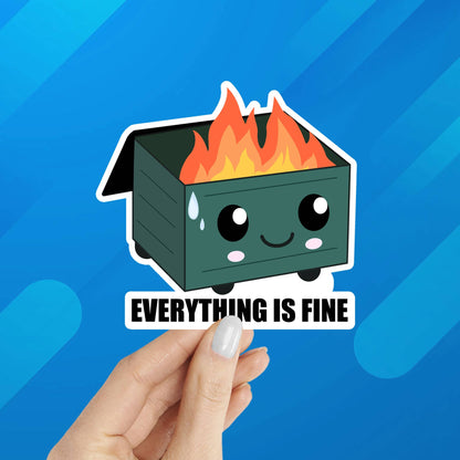 Everything is Fine Dumpster Fire Laptop Water Bottle Sticker: Unpackaged
