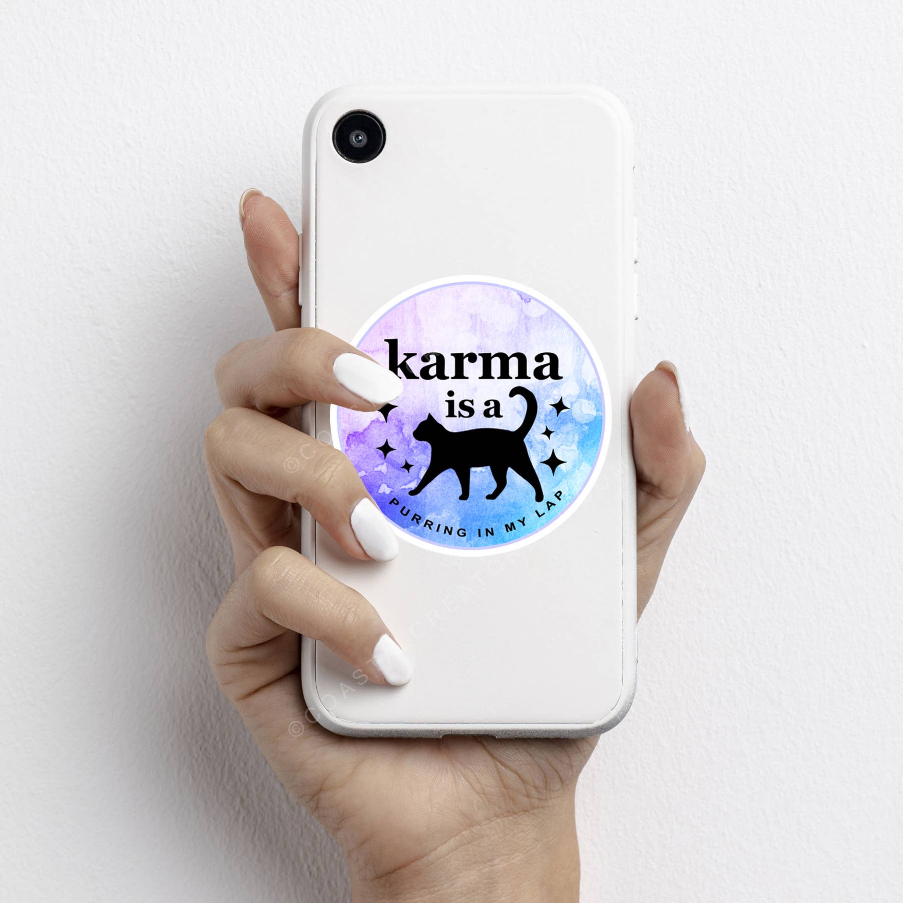Karma is a Cat Purring on My Lap Laptop Bottle Sticker: Unpackaged