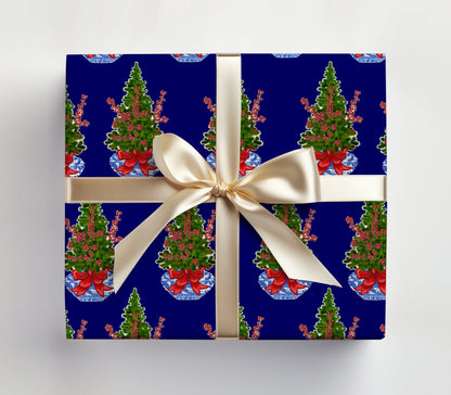 Blue Christmas Chinoiserie Gift Wrap
