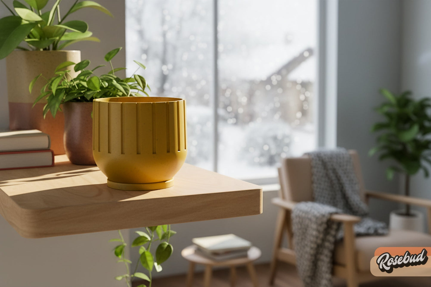 Modern Indoor Planter with Drainage – 3D Printed Fluted Plant Pot, Vertical Ribbed Design, Minimalist Decor Accent, Mid-Bubble