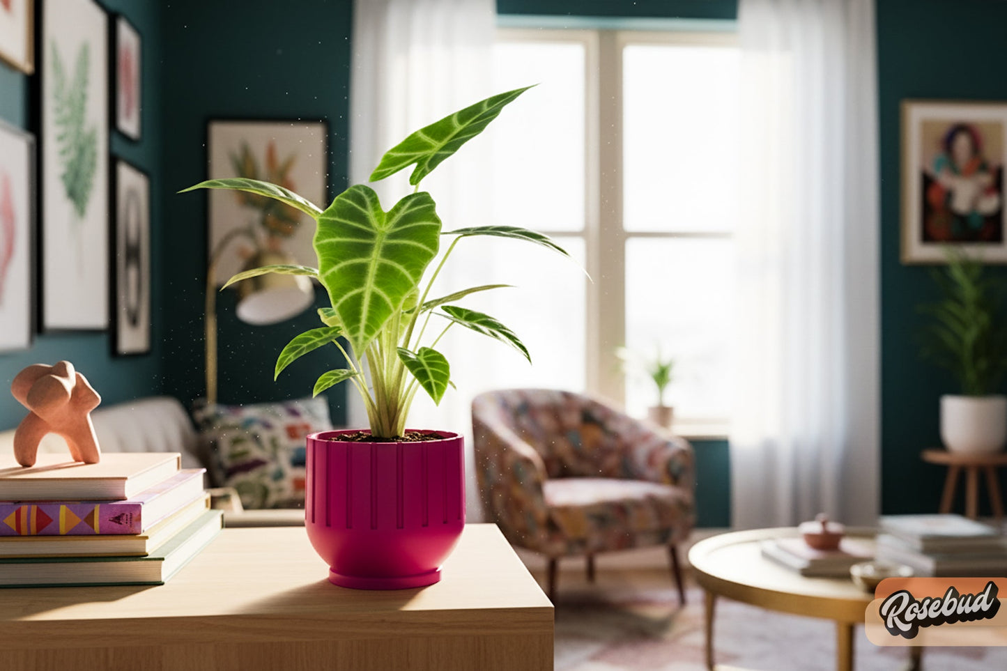 Modern Indoor Planter with Drainage – 3D Printed Fluted Plant Pot, Vertical Ribbed Design, Minimalist Decor Accent, Mid-Bubble