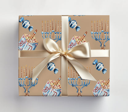 Hanukkah Gift Wrap - khaki
