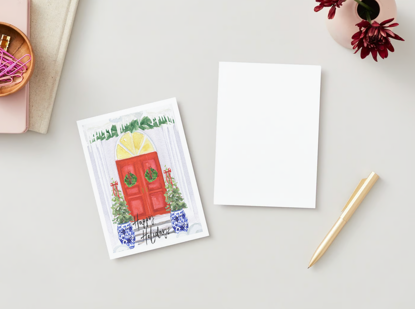 Double Red Door Holiday Card