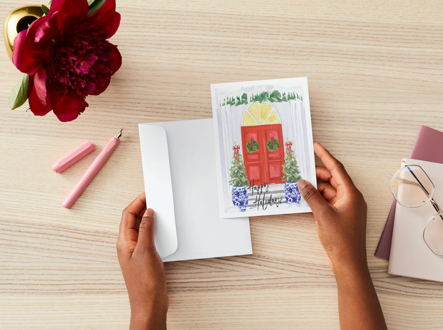 Double Red Door Holiday Card