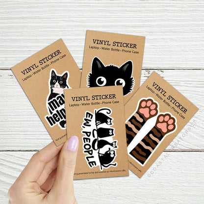 Cat "Ew People" Laptop, Phone, Bottle Sticker: Unpackaged
