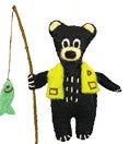 What could be more campy than this charming hand-felted bear, sportingly outfitted with a felt fishing vest and freshly caught felt fish! Made in Nepal. Includes a Fair Trade Home Garden tag. 5.5"h x 5"w x 1.25"d