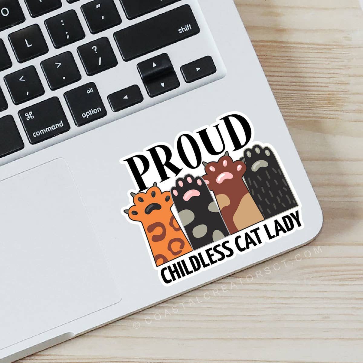 Proud Childless Cat Lady Orange Colorful Laptop Sticker: Unpackaged