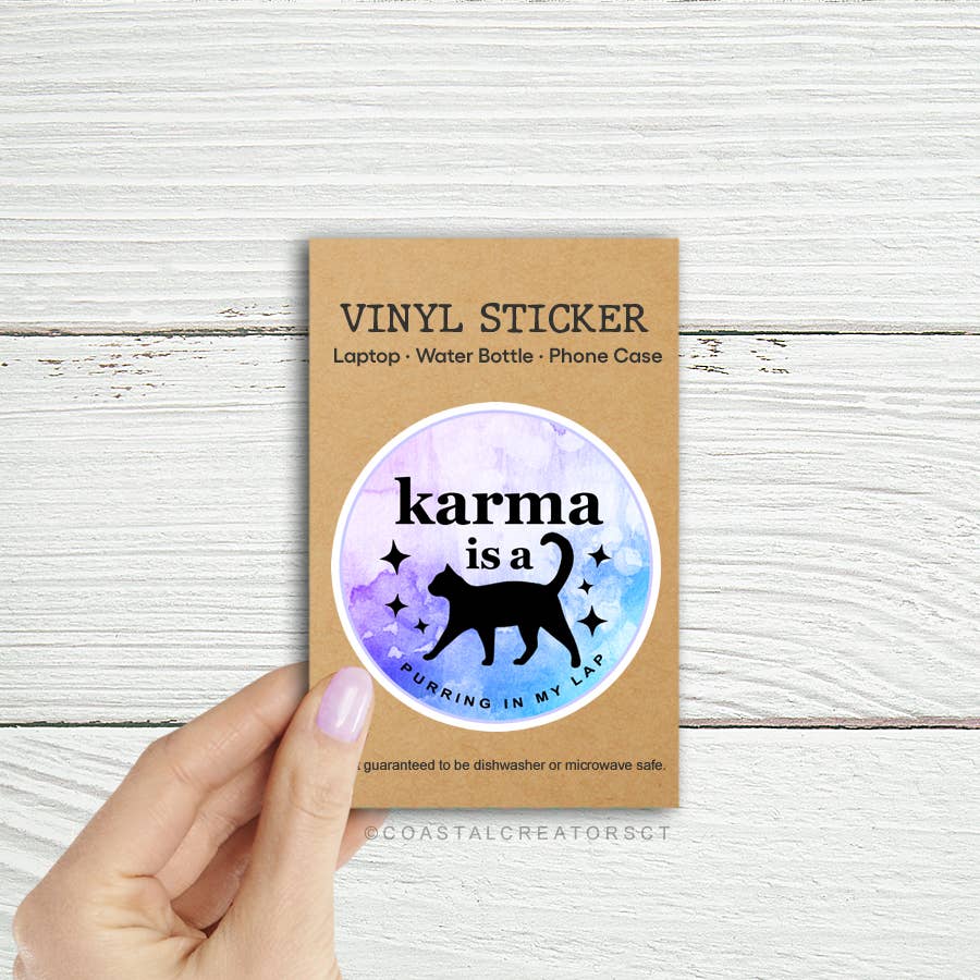 Karma is a Cat Purring on My Lap Laptop Bottle Sticker: Unpackaged - 0