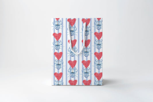 Blue Striped Heart Gift Bag