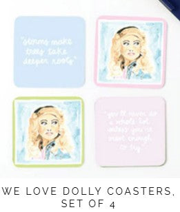Includes: set of 4 coasters (reversible designs) with holder
Made from Vegan Leather 
Dimensions: 3.5" square
Hand wash; do not soak, dry promptly
